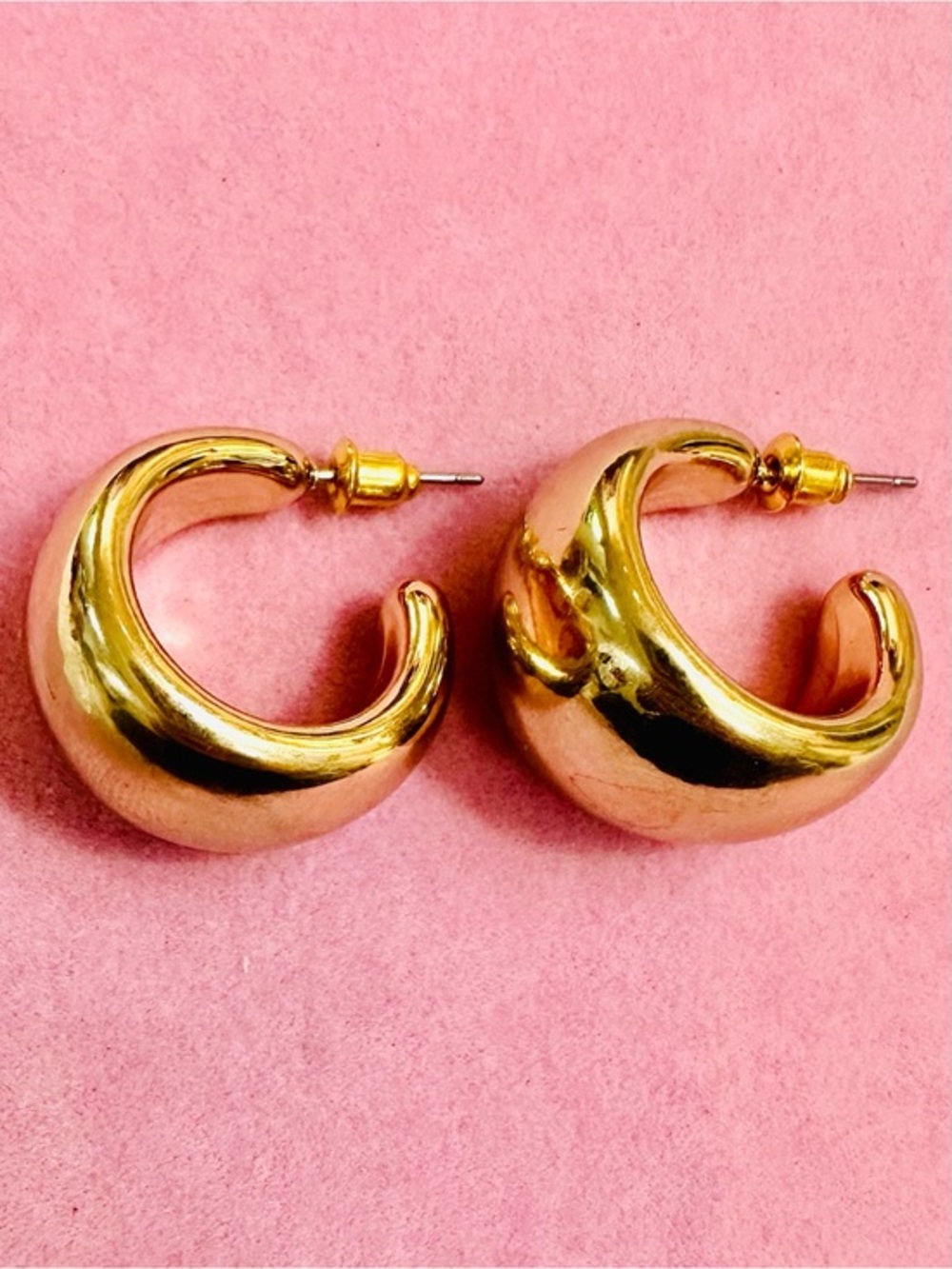 Chunky Gold Tone Crescent Hoop Earrings